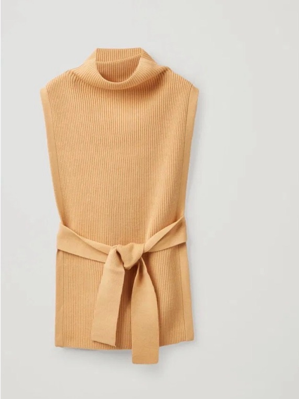 COS Camel Ribbed Knit Turtleneck Belted Vest / Tabard – One Size